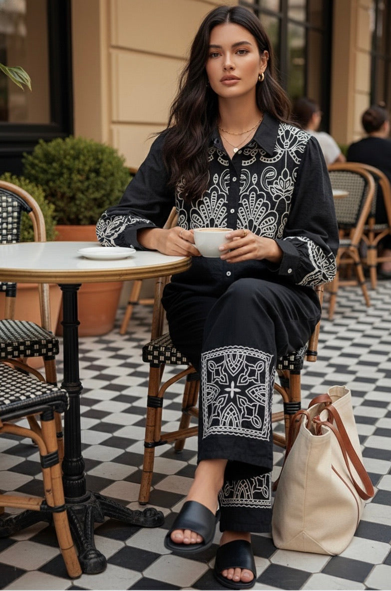 ENSEMBLES CHEMISE+PANTALON BRODÉE TESSIA