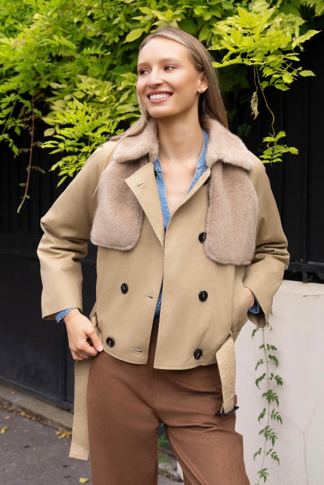 BLOUSON BI-MATIERE COTON FOURRÉ NAÏA - BEIGE