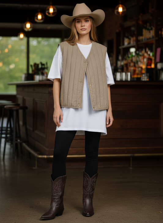 GILET COTON MATELASSÉE YANA - BEIGE