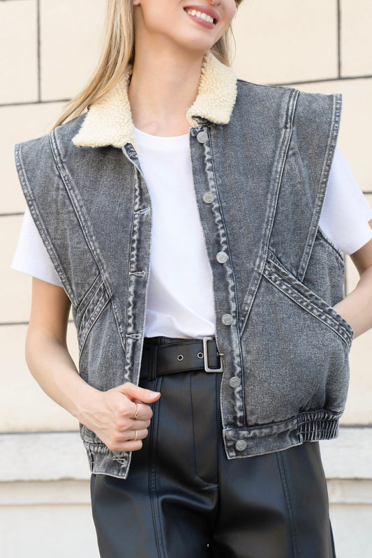 GILET DENIM/FOURRÉ ORIANE