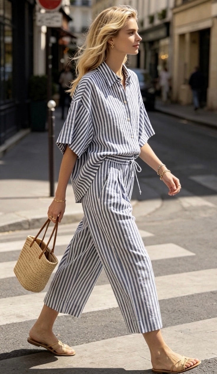 PANTALON COTON RAYÉ IDA