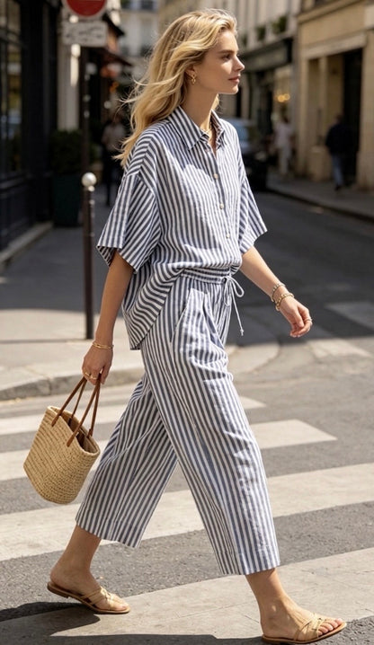 PANTALON COTON RAYÉ IDA