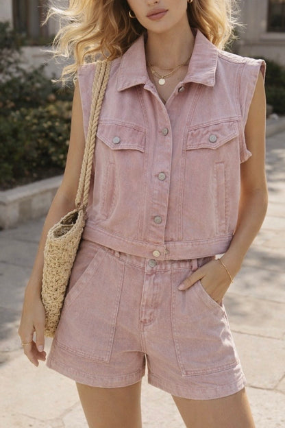 ENSEMBLE GILET+ SHORT JEAN COLORÉ AURÉLIE
