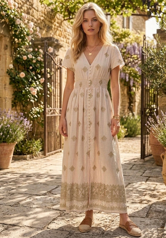 ROBE BRODÉE ELMA - BEIGE