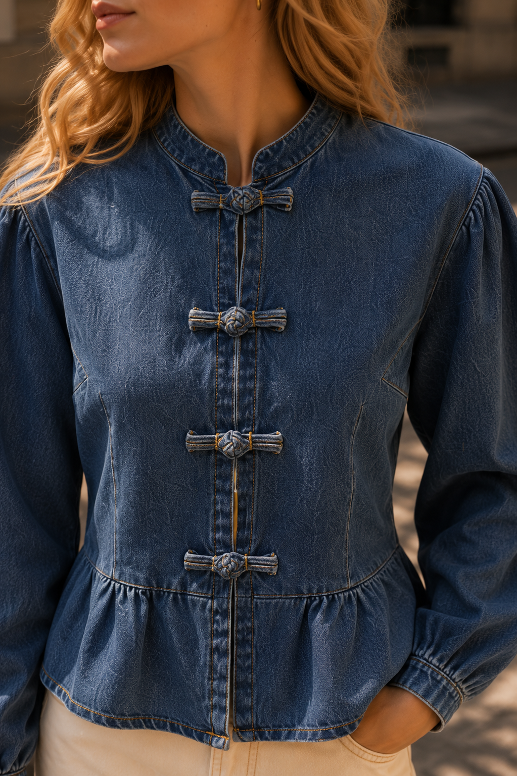 CHEMISE DENIM BOUTONS CHINOIS JISO