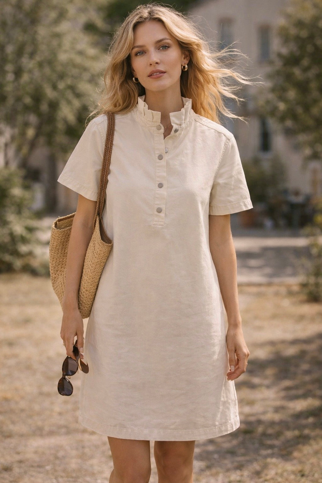 ROBE COL MONTANT COTON GARENCE - ECRU