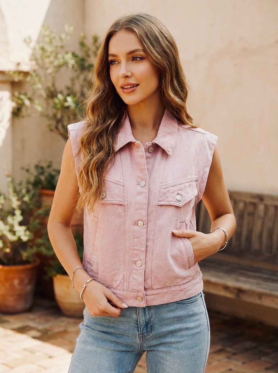 GILET JEAN COLORÉ OPALINE