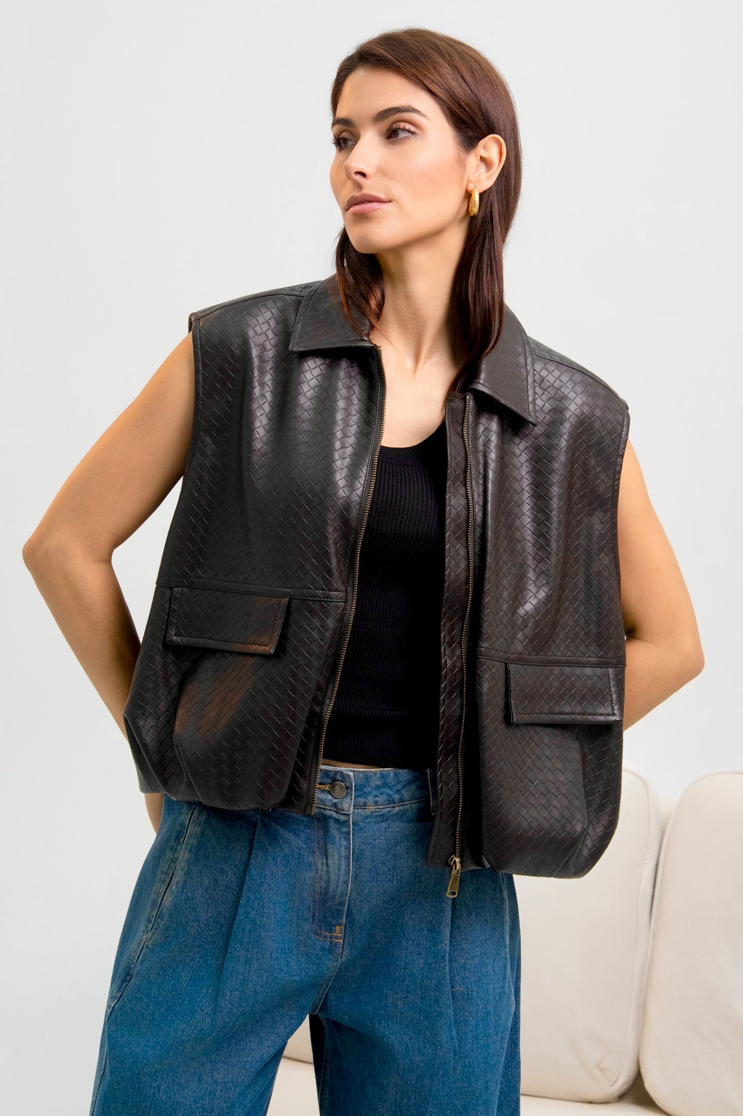 GILET SIMILICUIR TRESSE CAPUCINE