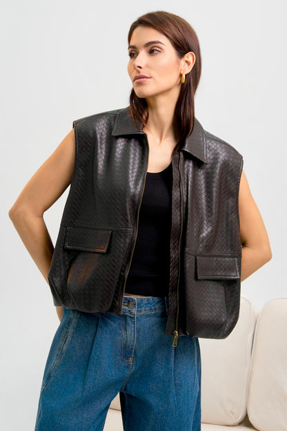 GILET SIMILICUIR TRESSE CAPUCINE
