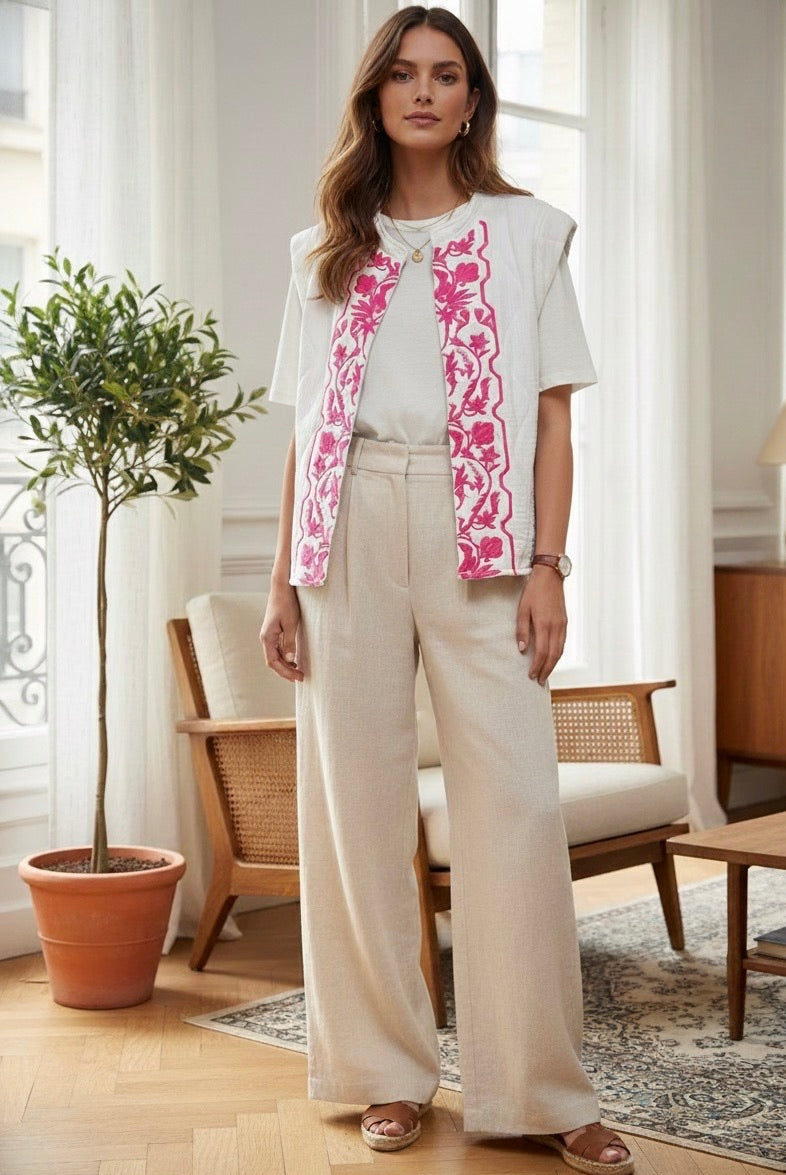 GILET BRODÉE MORGANE - FUCHSIA