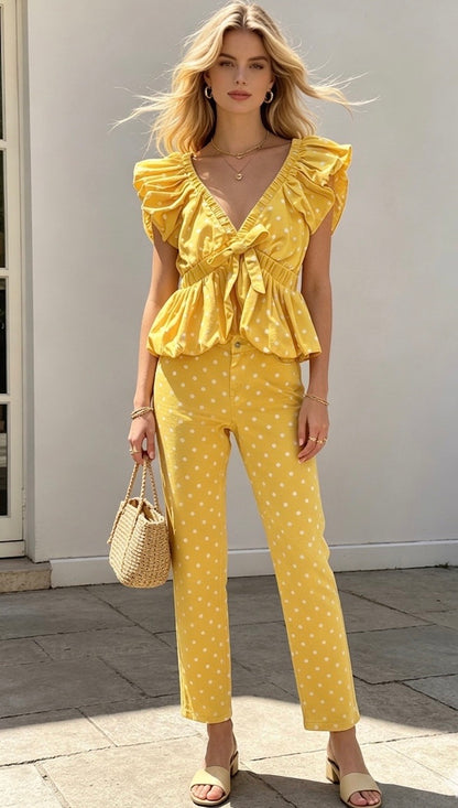 PANTALON COTON PETITS POIS LIDIE