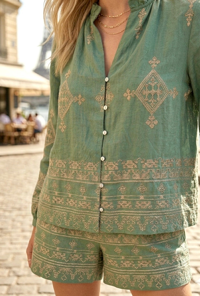 ENSEMBLE BLOUSE ET SHORT BRODÉ LYDIE