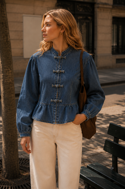 CHEMISE DENIM BOUTONS CHINOIS JISO