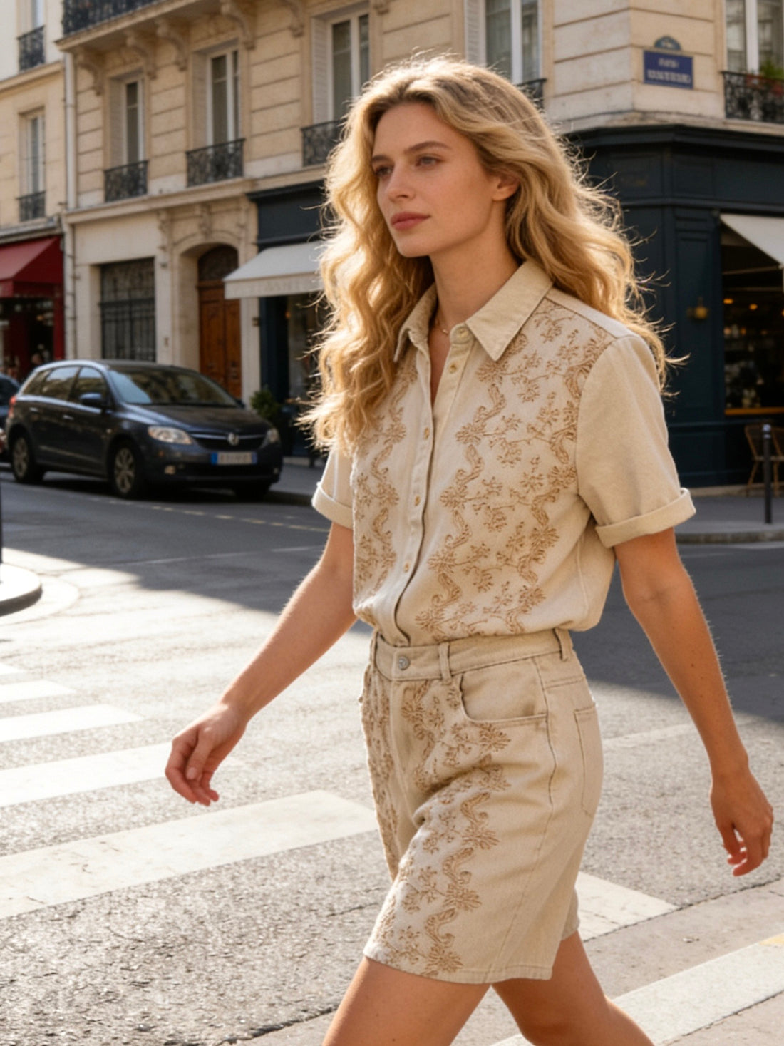 Short Jean Brodé Lilla - CIMINY Paris