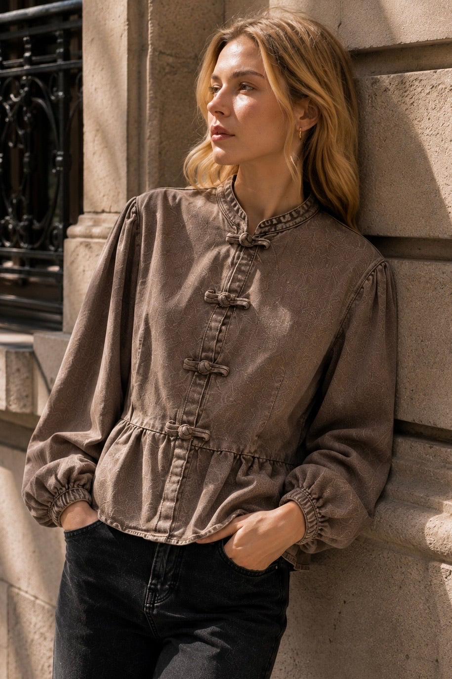 CHEMISE DENIM BOUTONS CHINOIS JISO