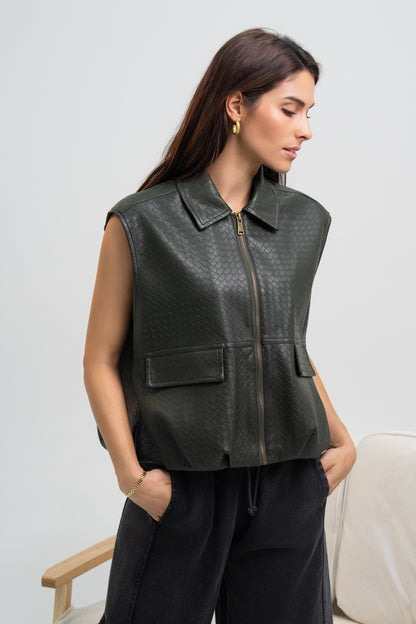 GILET SIMILICUIR TRESSE CAPUCINE