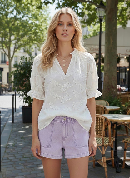 BLOUSE BRODÉE EVA - BLANC