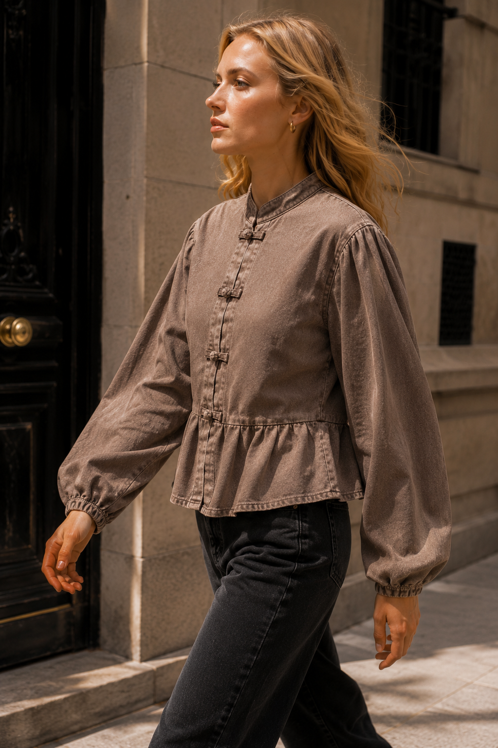 CHEMISE DENIM BOUTONS CHINOIS JISO