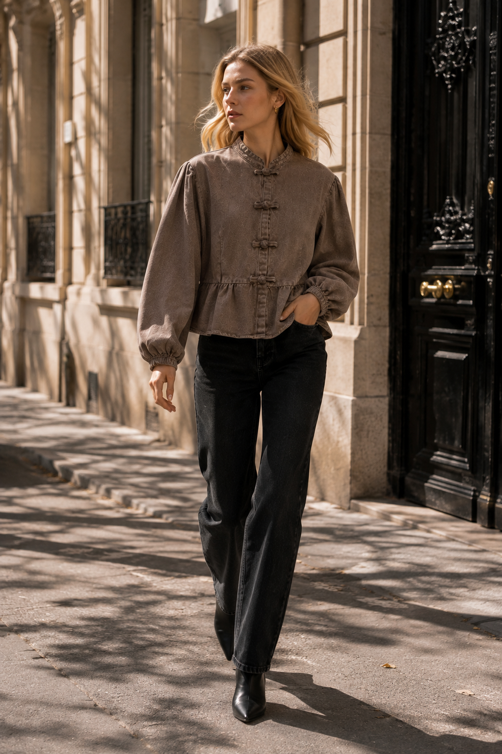 CHEMISE DENIM BOUTONS CHINOIS JISO