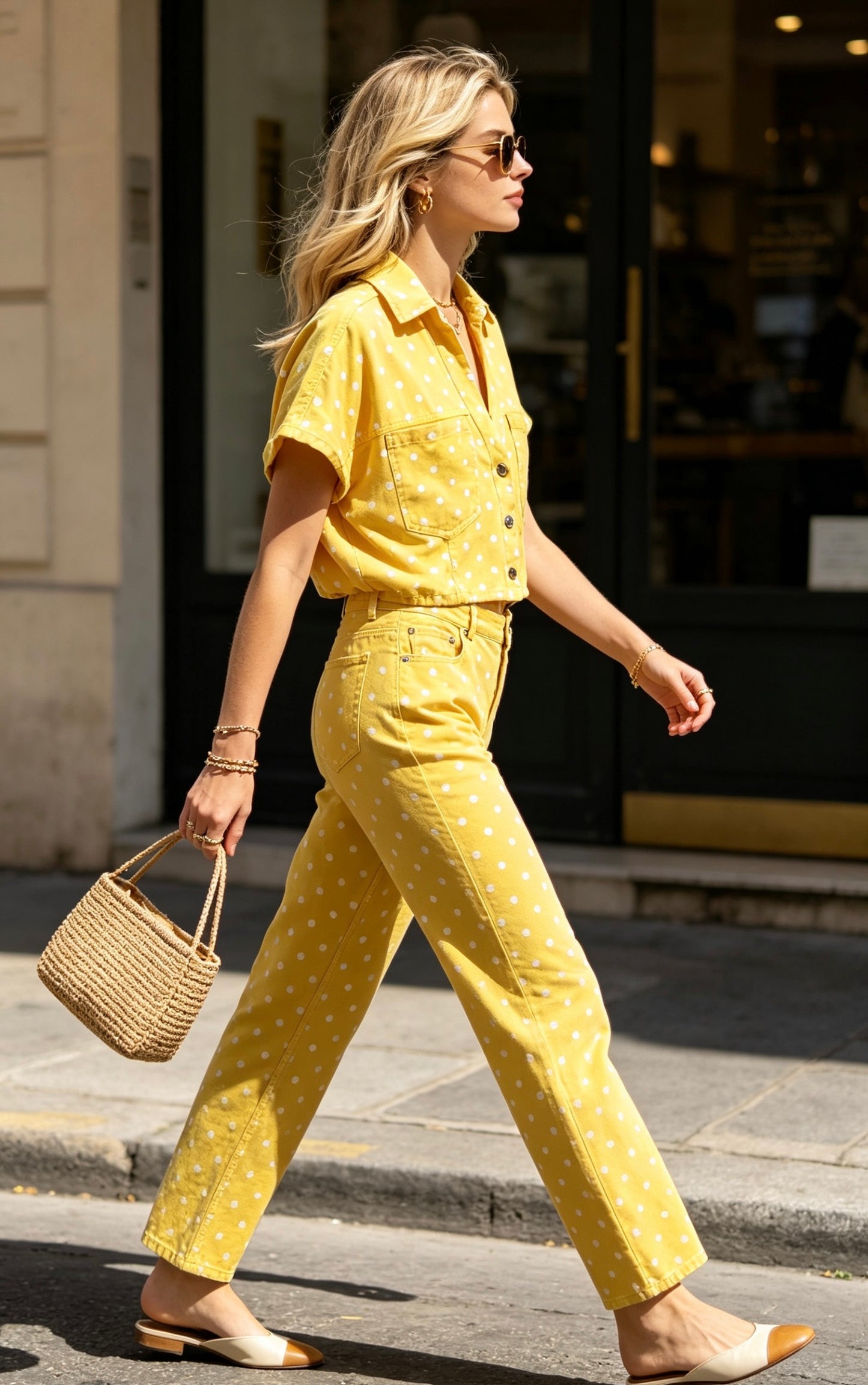 PANTALON COTON PETITS POIS LIDIE