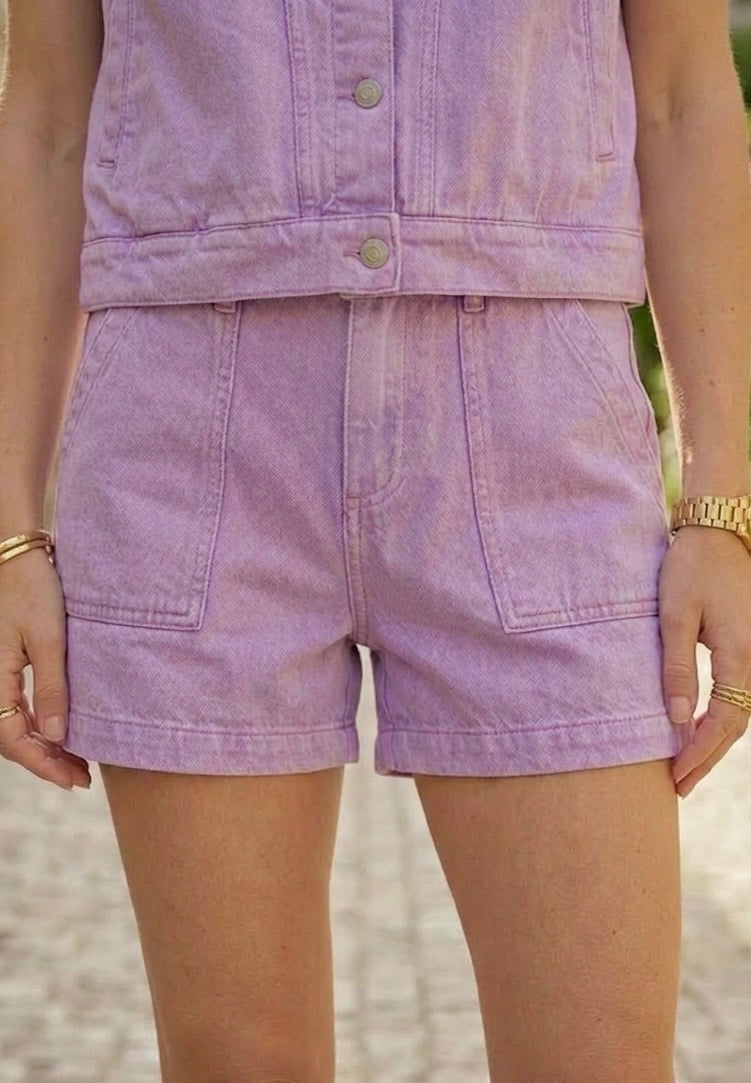ENSEMBLE GILET+ SHORT JEAN COLORÉ AURÉLIE