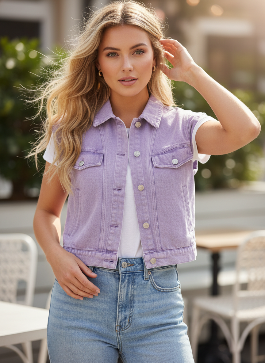 GILET JEAN COLORÉ OPALINE