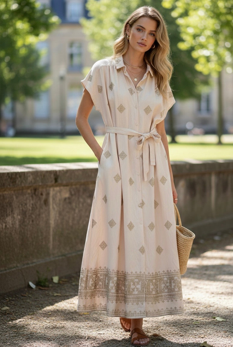 ROBE BRODÉE MONIQUE - BEIGE