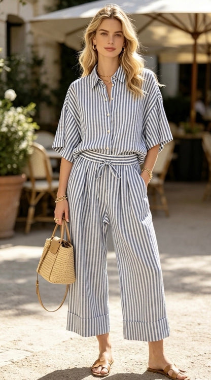 PANTALON COTON RAYÉ IDA