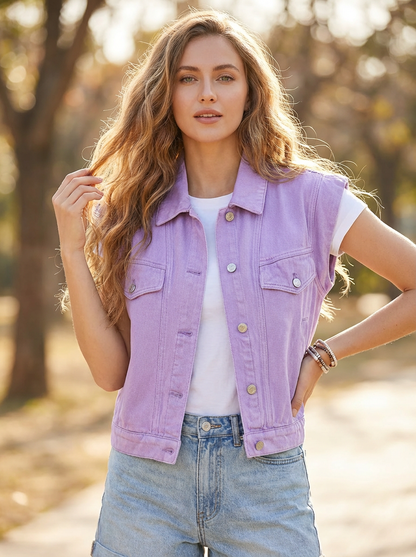 GILET JEAN COLORÉ OPALINE