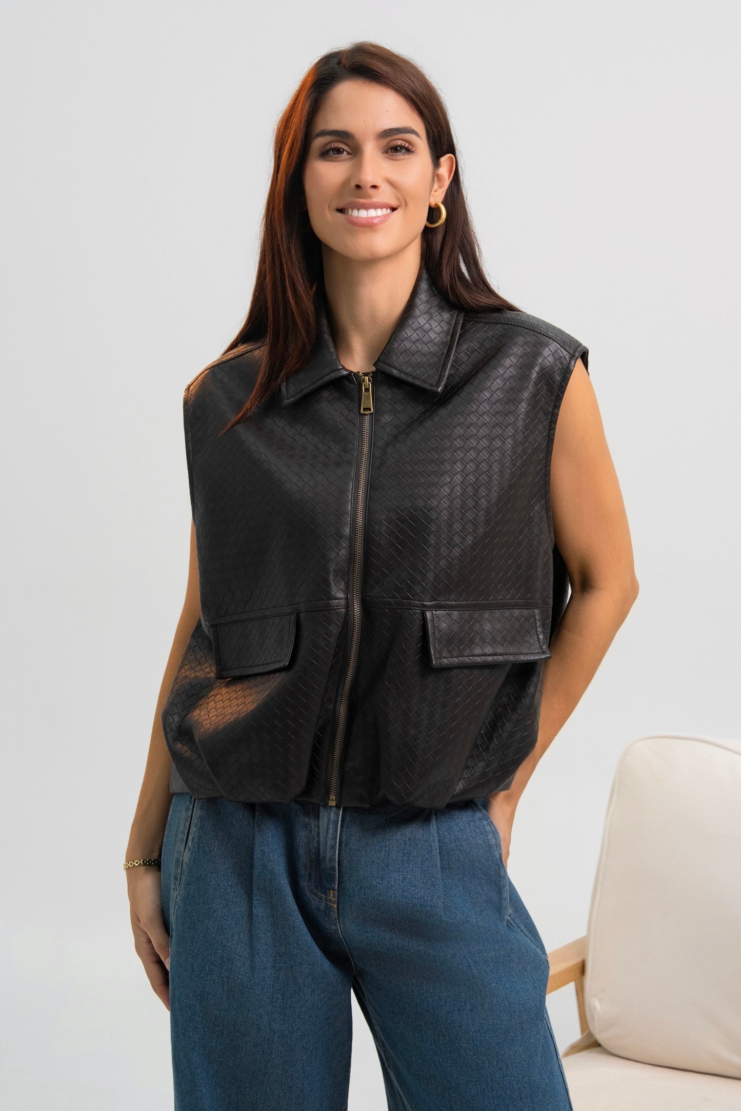 GILET SIMILICUIR TRESSE CAPUCINE