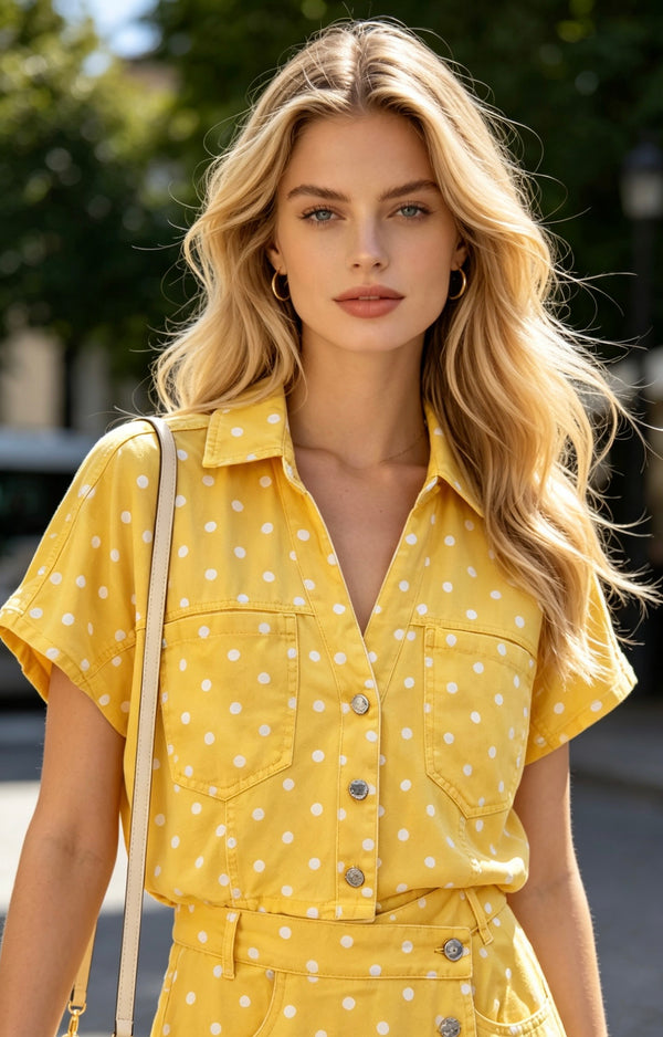 HAUT COTON PETITS POIS DIANE - JAUNE