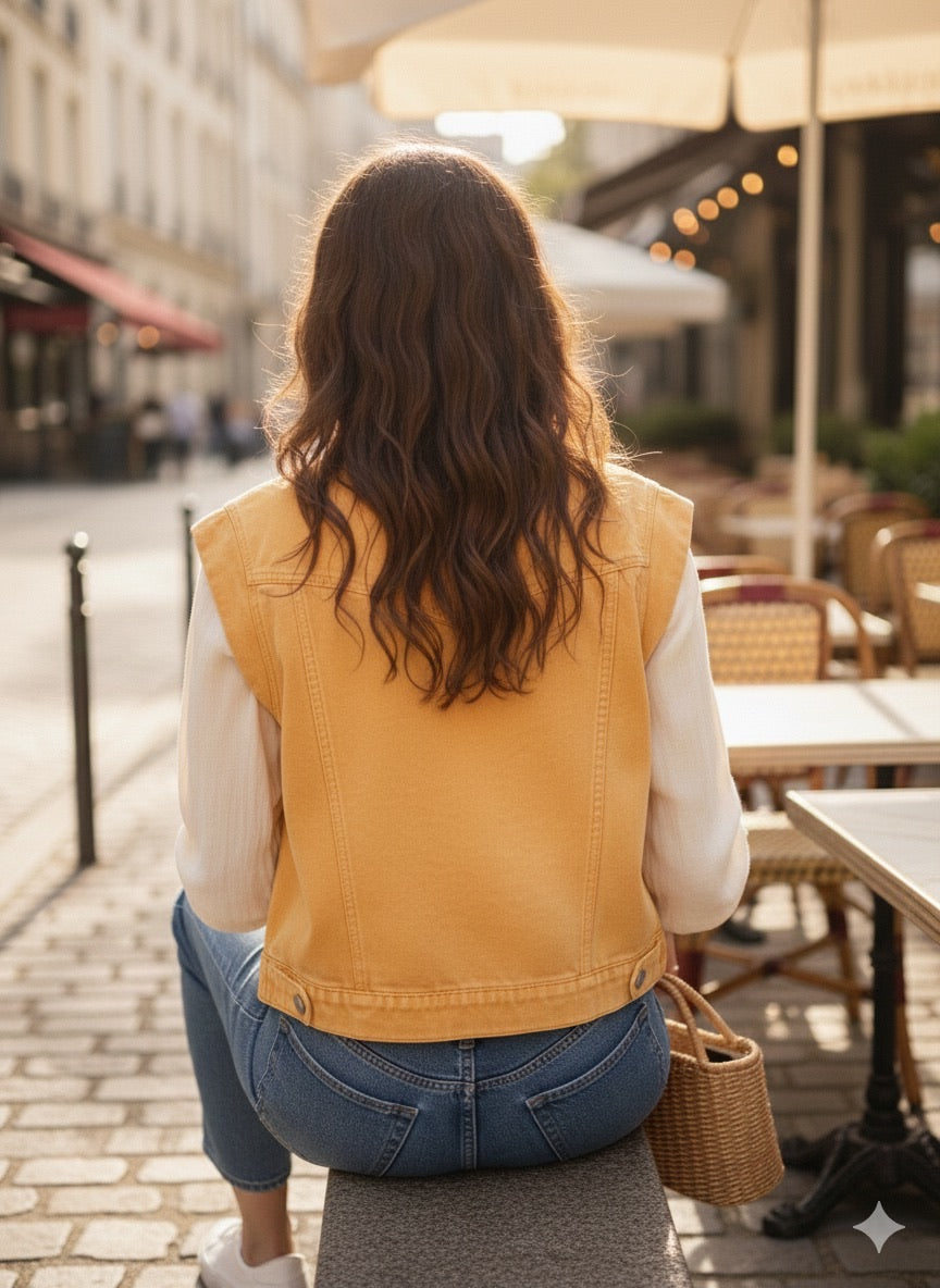 GILET JEAN COLORÉ OPALINE