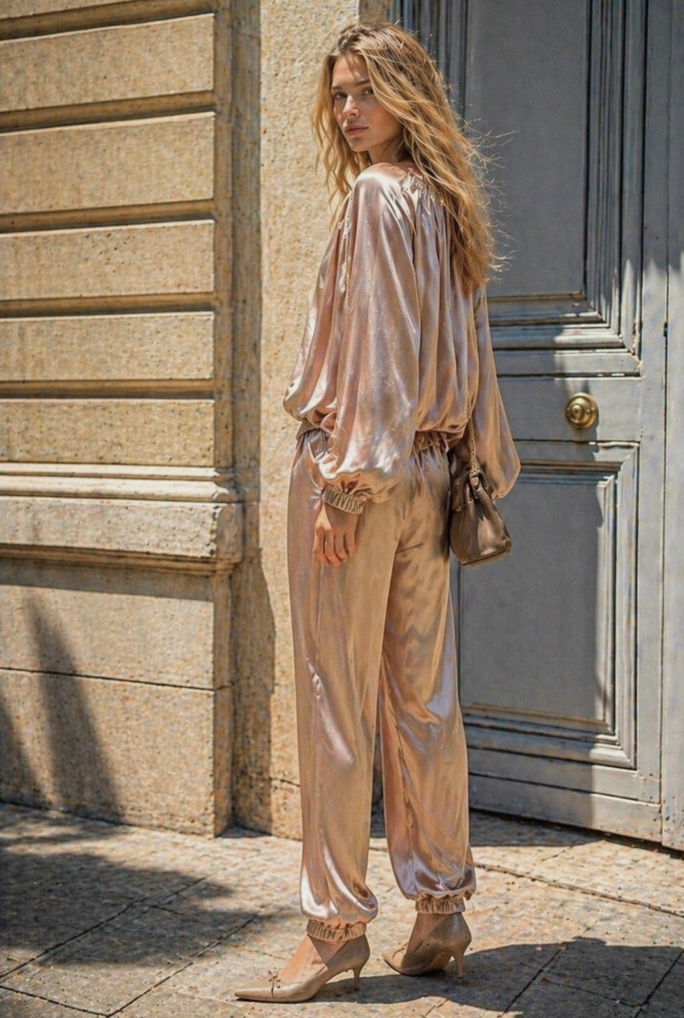 ENSEMBLE GILET PANTALON SATIN GIGI