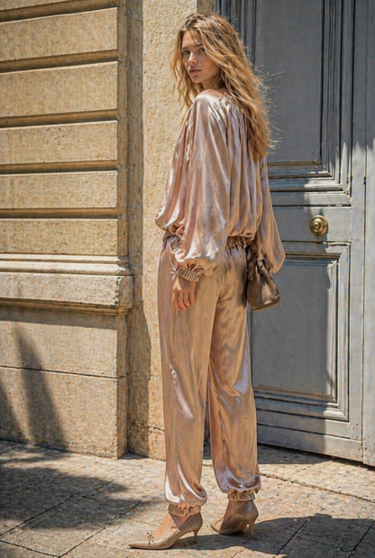 ENSEMBLE GILET PANTALON SATIN GIGI