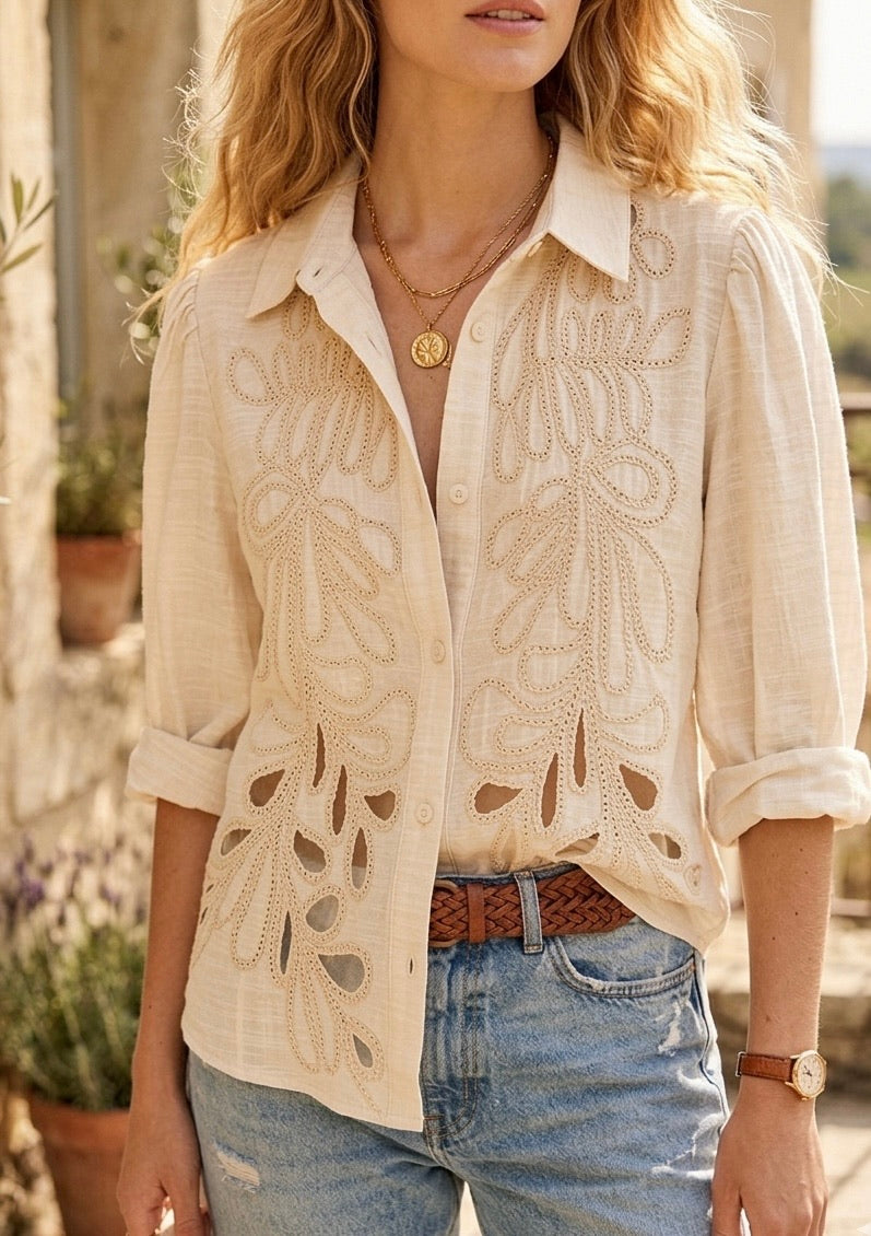 CHEMISE BRODÉE DYLIA - BEIGE