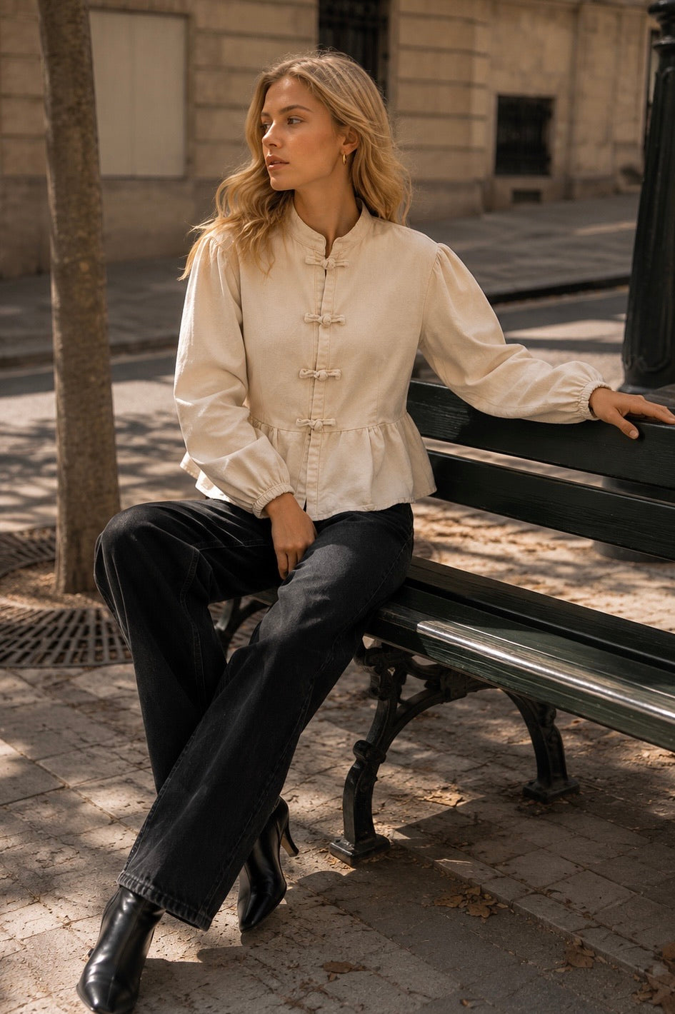 CHEMISE DENIM BOUTONS CHINOIS JISO