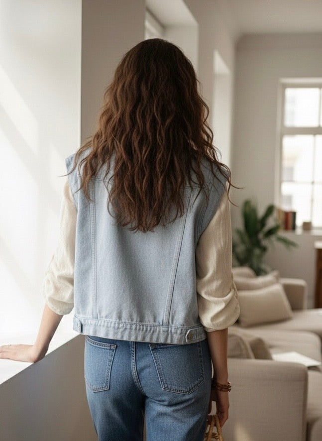 GILET JEAN COLORÉ OPALINE