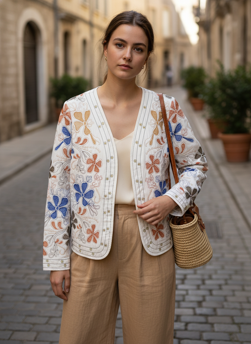 VESTE BRODÉE MATELASSÉE LUMI - BLEU